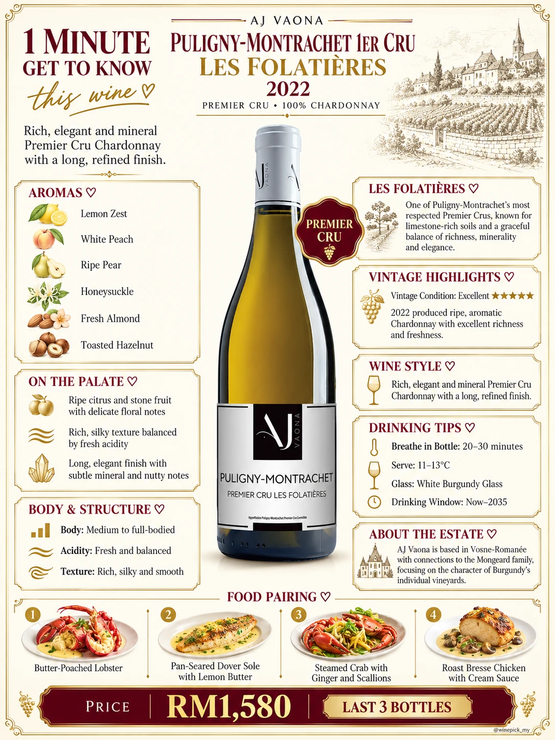 Aj Vaona Puligny Montrachet 1er Cru 'Les Folatieres'